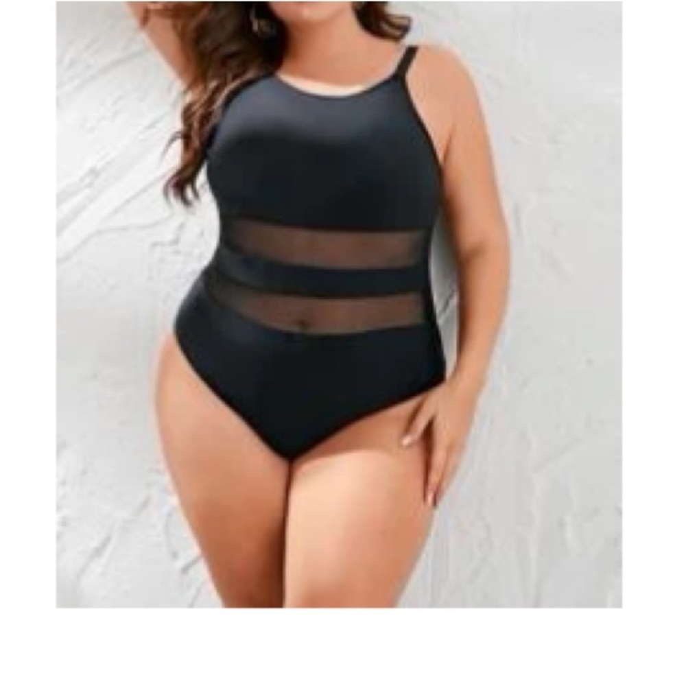 NEW• 1X-2X•Soul Sunrise Babe In Black Mesh One Piece Swimsuit